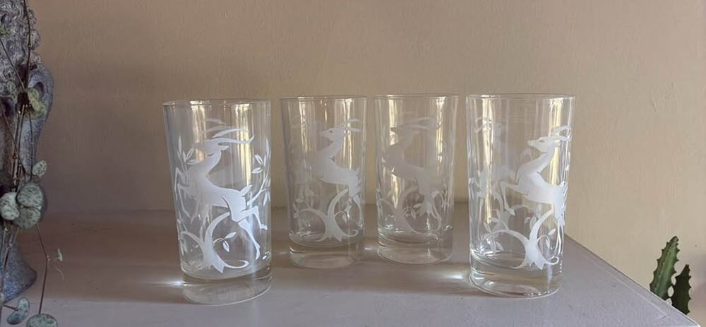 Copied - Vintage Mid-Century Federal Glass Gazelle Highball glasses  - Set of 4
